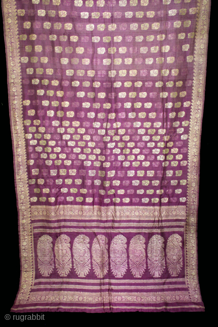 Baluchari Sari woven in silk Brocade From Murshidabad,West Bengal,India.Circa 1900.Here the pallu of the sari is decorated with large paisleys and Buti.(DSC05980).Please email me at indianarts1369@gmail.com       