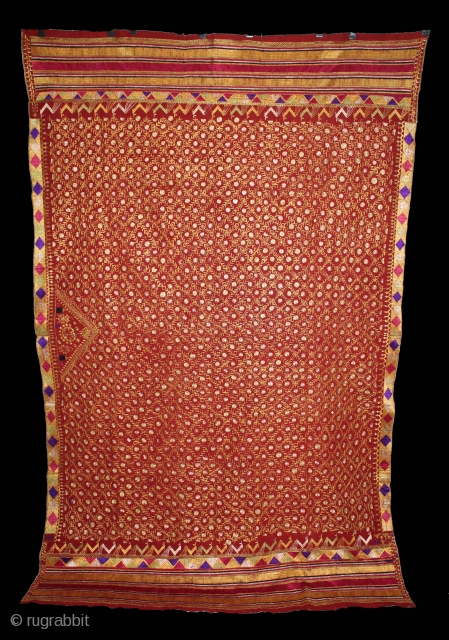 Phulkari From East(Punjab)India Called As Buti phulkari.Rare Jewellery Design. Floss Silk on Hand Spun Cotton khaddar Cloth.Its size is 148cm x 230cm.(DSLRI04420).           