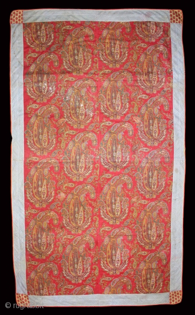 Manchester Roller Print From Manchester England made for Indian Market.Circa 1900.Roller Printed on Cotton.Rare Paisley Design.Used as for private shrines as Divalgiri.Its size is W-132cm x L-228cm.(DSL03110).      