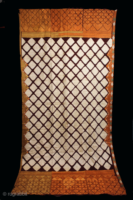 Phulkari From West(Pakistan)Punjab India Called As Chand(Moon) Bagh.C.1900. Rare Pallu Design. Floss Silk on Hand Spun Cotton khaddar Cloth.(DSCI06000).Please email me at Indianarts1369@gmail.com          