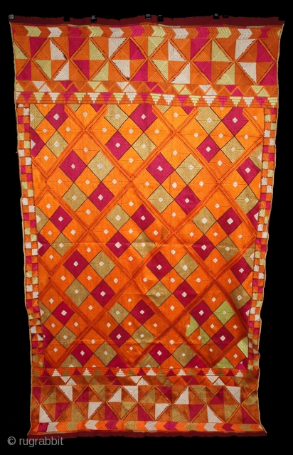 Phulkari from East (Punjab) India Called As Suraj Mukhi Bagh.Very Rare Pattern.Extremely Fine Phulkari.(DSL02450).                   