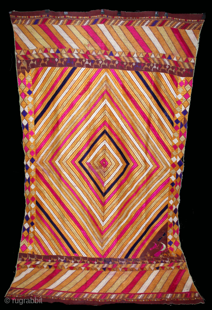 Phulkari From East(Punjab)India Called As Punjabi Bagh.Rare Design.Floss Silk on Hand Spun Cotton khaddar Cloth.Its size is W-132cm x L-226cm.(DSC06020).Please email me at indianarts1369@gmail.com         