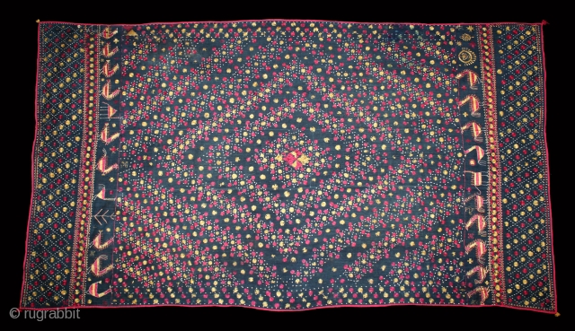 Indigo Sainchi Phulkari From East(Punjab)India.C.1900.Rare Design.Proper Shahkot Moga District of Punjab India.Extremely Fine Phulkari.(DSE02520).                   