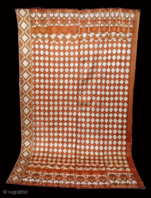 Phulkari From West(Pakistan)Punjab India Called As Rare Barfi Bagh.C.1900. Floss Silk on Hand Spun Cotton khaddar Cloth. Its size is 152cm X 246cm.(DSL05000).          