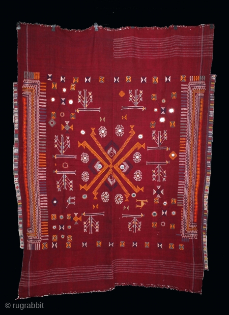 Shekhawati Bishnoi Wedding Shawl From Rajasthan India.C.1900.Very rare and interesting as the embroiderer imitated tie and dye(Bandhni).Embroidered by the Bishnoi community of Rajasthan. Embroidered on Hand Spun Cotton khaddar Cloth.Its size is  ...