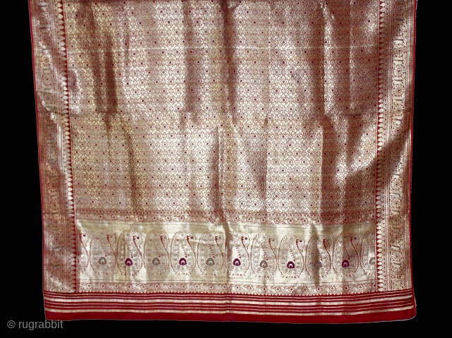 Ashavali Real Zari Silk Brocade Saree From Gujarat. India. C.1900. Here the Pallu of the Sari is Decorated with Large Paisleys and the Rare Design. Mint Condition.(DSC05710).      