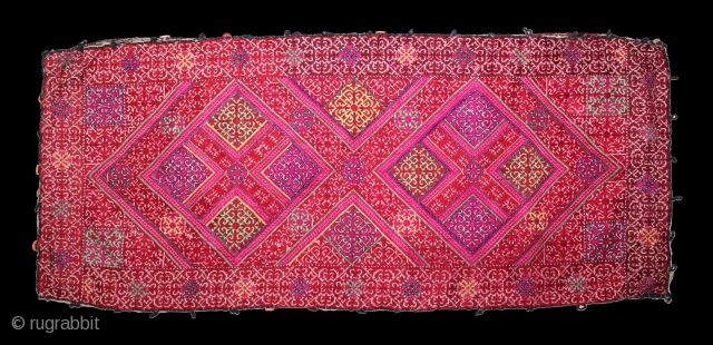 Embroidered Pillow-Cover Swat Valley From (Pakistan) India.Early 20th Century.Embroidered with Floss Silk on Hand Spun Cotton.Its size is 39cm X 92cm.(DSL03440).            