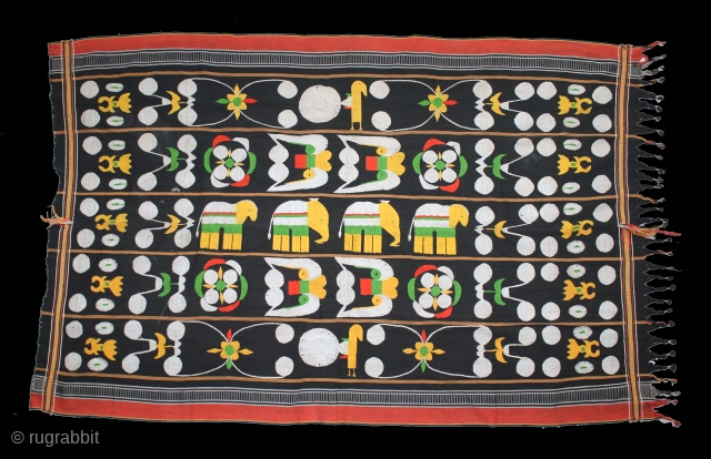 Naga Man’s Shawl from Manipur region India. Manipur for use by Eastern Angami Nagas,C.1930.Cotton embroidered with floss silk. Its size is W-117cm x L-190cm.(DSL05290).         