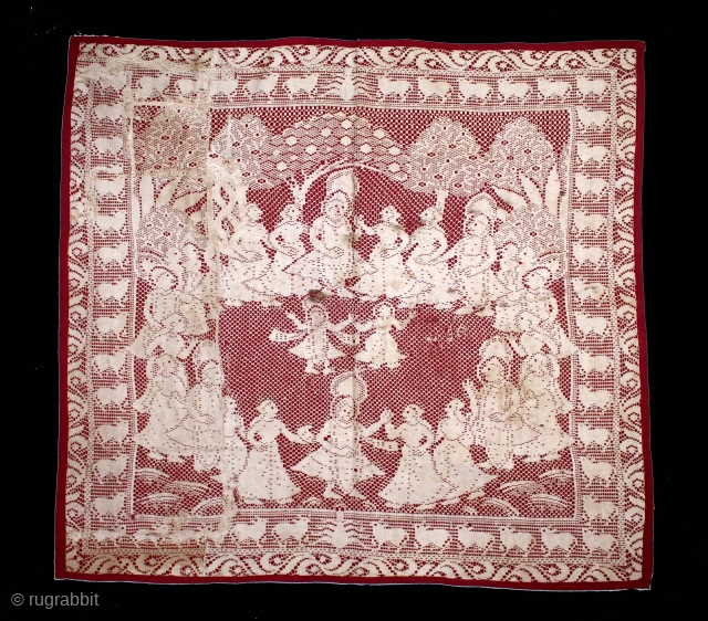 Pichwai of Cotton Lace Net,of Raas From Germany,Made for Indian Market C.1900.Its size is 75cm x 80cm.(DSL05310).                