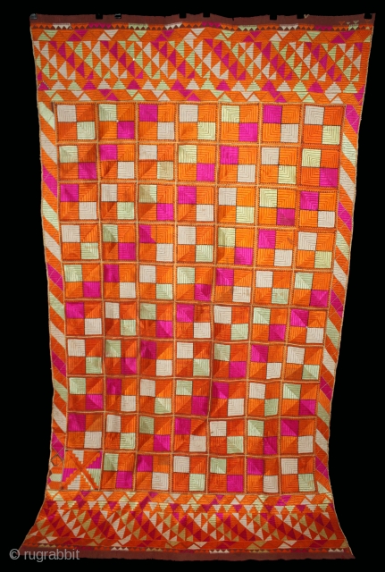 Phulkari From East(Punjab)India Called As Punjabi Bagh.Rare Design.Floss Silk on Hand Spun Cotton khaddar Cloth.Mind Condition.(DSL03470).                 