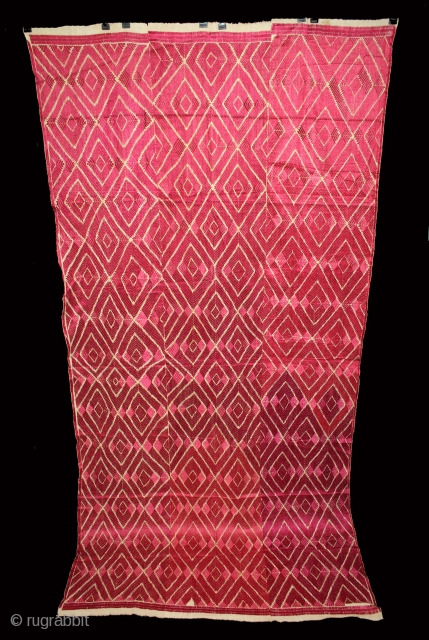 Thirma Phulkari From West(Pakistan)Punjab India Called As Thirma (Sheesha)Design Bagh.C.1900.Floss Silk on Hand Spun Cotton khaddar Cloth.Its size is W-120cm X L-242cm.(DSL04140).           