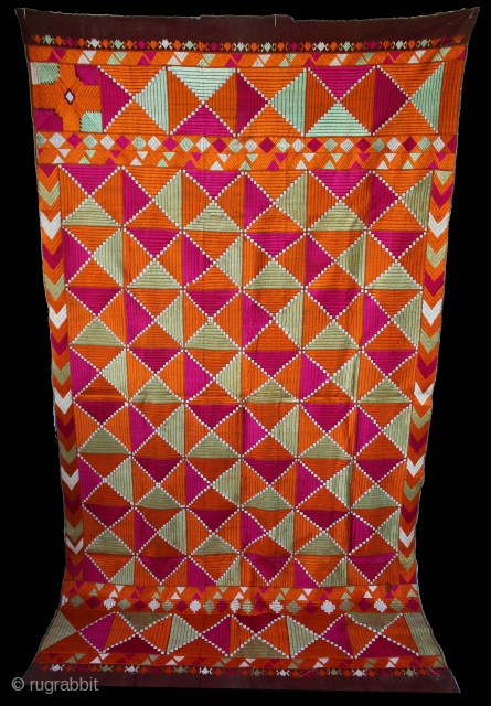 Vintage Phulkari From East (India) Punjab India Called As Bagh.Very rare influence of Design with Beautiful Colour combination.Perfect condition.(DSC00730).              