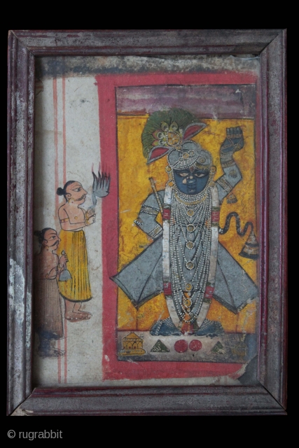 Miniature Painting of Shrinath Ji from Nathwara,Rajasthan India.Its Size is 14cmX20cm.(DSC00540).                      