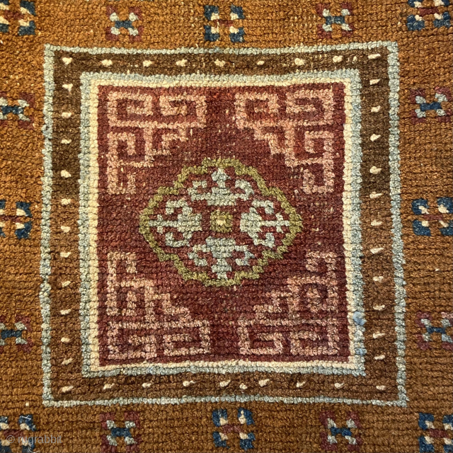 Antique Tibetan seating mat, with interesting colours
1.11m by 0.61m


Contact gene@heritage-antique-rugs.com for more pics, price etc.                  