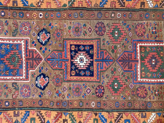 19th century N.W.Persian rug, probably Kurdish/Sauj Bulag
2.17m by 1.36m. Some minor damage needs attention, but full pile and good colours.

www.heritage-antique-rugs.com 
email me at gene@heritage-antique-rugs.com or genedunford@gmail.com
       