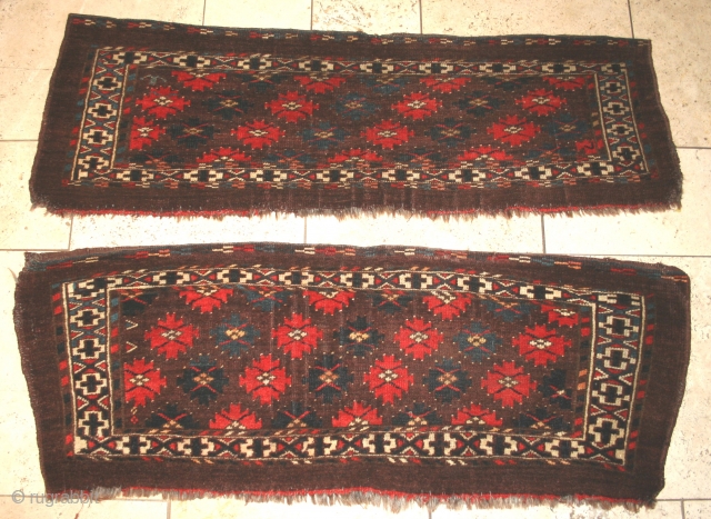 Pair of Yomut torbas, late 19th century. Colours good, no tip-fade or colour run. Each approximately 17in by 43in              