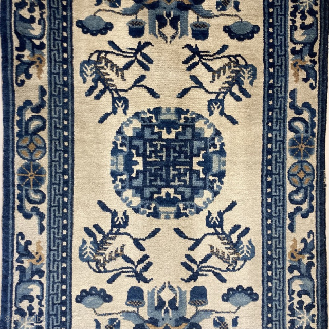Antique Chinese mat with pleasing graphics, and more detailed design than is typical.
Good condition.
1.14m by 0.62m
Visit www.heritage-antique-rugs.com for more images and price or email me at gene@heritage-antique-rugs.com      
