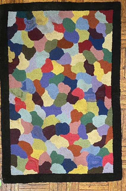 2’0 x 3’0 American  Hooked Rug with jute foundation, abstract arrangement of biomorphic 
shapes, vibrant color                