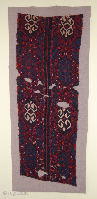 Turkish Malatya Kilim (Chuval) Fragment. 
Technique: weft-less soumak technique, a rarer type of soumak weave in which ’instead of weaving the design wefts in both directions, the weaver carries them straight back  ...