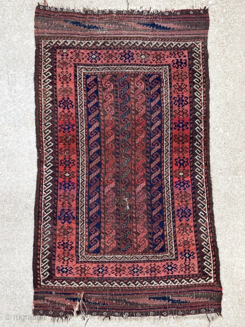 Quite old Baluch rug with field stripes normally seen on the ends or borders. 2'10" x 4'11" or 150 x 86cm            
