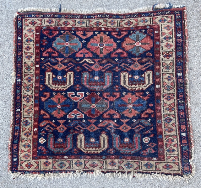 Antique and rare Sanjabi Kurdish bag face. Deep colors. 1"11" x 2'0"                     