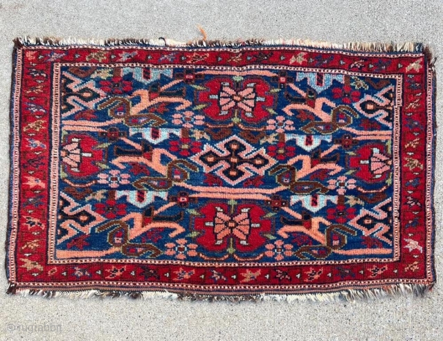 Beautiful antique Afshar bag face. 1'8" x 2'8". Good pile. Appears to be all stable dyes. Cheers.                