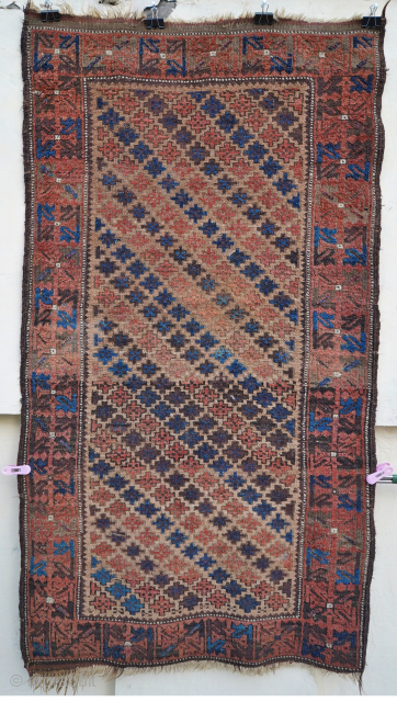 Antique symmetrically knotted Baluch rug with camel hair field. Great pile condition. Please contact me at Steven.malloch@gmail.com or gerrerugs@gmail.com for purchase or questions.          