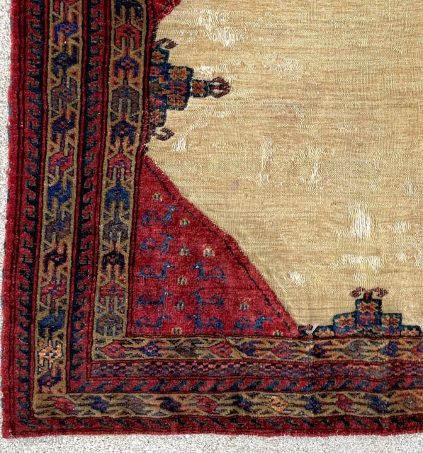 19th century Turkmen Bokche. Animals in the quarter panels, what appears to be camel hair wefts and pile, silk highlights, and beautiful piled designs in a 3d effect onto the kilim. This  ...