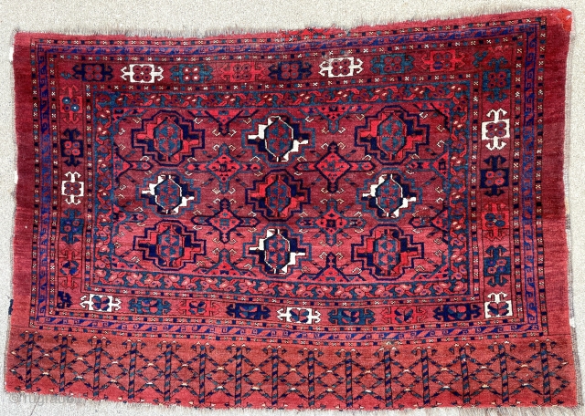 Antique Ersari chuval with soft wool, great abrash and colors. 3'0" x 4'6".                    