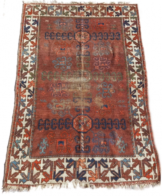 Very old 19th century symmetrically knotted Baluch rug. Beautiful drawing and colors.                     