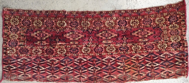 Mid 19th century or earlier Tekke chuval with beautiful colors. It was cut and shut horizontally across the middle. 1'7" x 3'11" or 118x47cm         