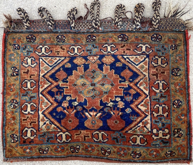 Antique complete Afshar bag. Good dyes. 1'8" x 2'3" or 69 x 51cm.                    