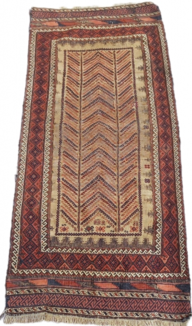 Beautiful 19th century Baluch sofreh with complete kilim ends. Great condition but it was cut and shut on the two sides. Still hard to find in this condition. Priced for condition.  