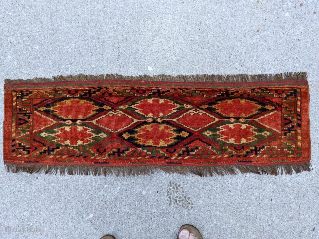 19th Century Ersari torba (MAD?) with ikat pattern. 3'10" x 1'1". Great original condition with no repairs, mostly full pile. Goat hair warps. Wonderful rich colors.

Cheers.       