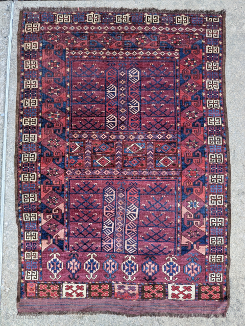 A colorful, antique Ersari ensi. Good pile, no holes. 4'0'' x 5'7'' (122 x 170 cm). Please contact me at steven.malloch@gmail.com or gerrerugs@gmail.com for purchase or questions. Please don't use Rugrabbits system  ...