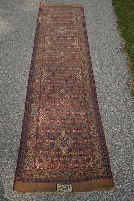 Antique camel wool Sarab Runner, dated 1874. Beautiful colors and lattice design. Rare with the date.

10ft 4in x 33in

Cheers!              