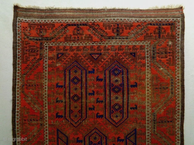 1880 Timuri Baluch
Size: 100x190cm
Natural colors, there are glue at the back side of the edges and the headends.               