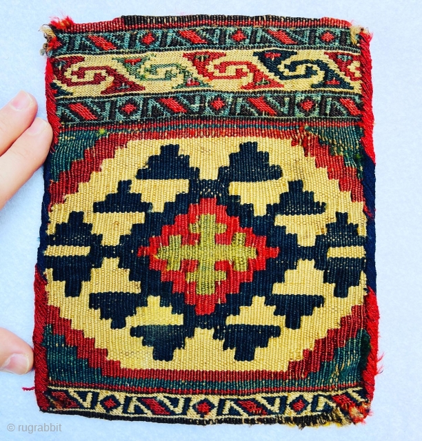 Shahsevan chanteh 1880 circa with two techniques kilim and sumak in very good condition•••size 25x20cm                  
