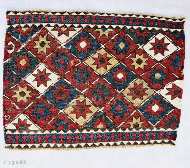 Sweet Shahsavan Sumack mafrash end panel. Cm 42×55. At least end 19th century. Wonderful all star pattern, also called the ceiling of nomads. Awesome, natural, deep saturated colors. Condition:2 tiny holes. Really  ...