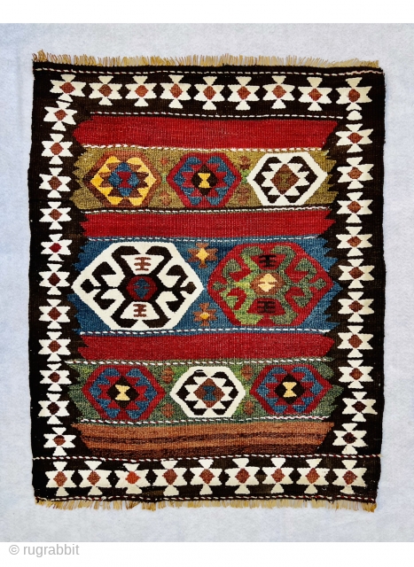 rare small size Shahsavan kilim with fantastic colors and design circa 1890,very good condation,all white colors are cotton•••size84x70cm               