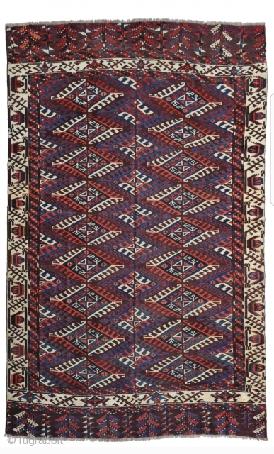 Early Yomud main carpet with rare boat border. 165x270 cm. Excellent condition, only Sides slightly reduced and secured as shown. Very fine weave and great natural dyes.      