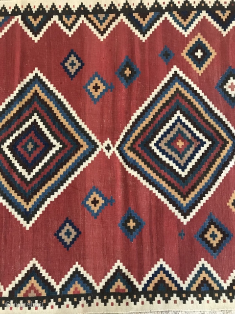 sw Persia double interlock kilim,Size:215x160 cm,after a hand wash a small hole in the field only were repaired carefully.              