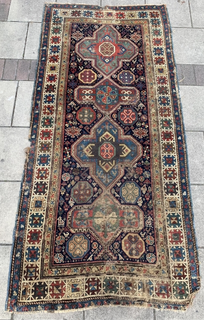 Second half 19th century Caucasian Gandje Rug reduced to size 235x113 cm                     