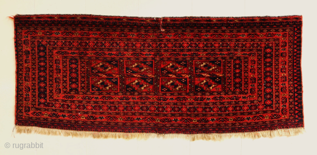Ca.1900 98 x 40 cm Turkoman Salor Jolar in good condition. Fringe restored, small repair in the middle. Fine details on the multiple borders.         