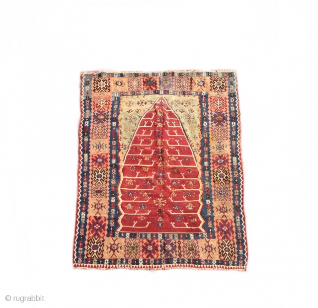 Middle of 19th Anatolian Zile Prayer Kilim with metal threads & charming colors. Size : 160 x 120 cm              