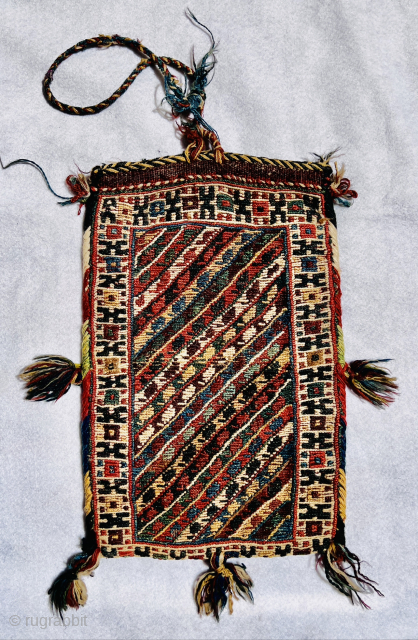 Beautiful Double face Afshar sumac spoon bag circa 1880,all good natural colors and very good condition 100% on wool size 45x30cm            