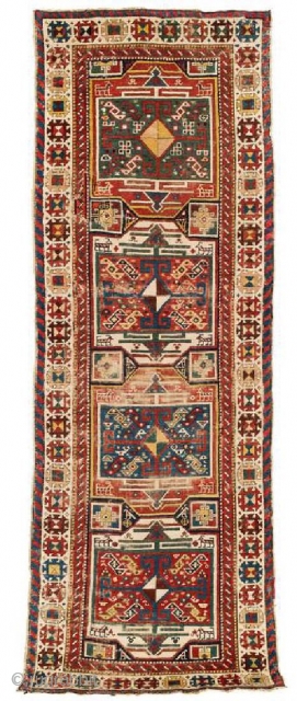 Antique Caucasian runner Tchulaver 1880's size 282x96.                          