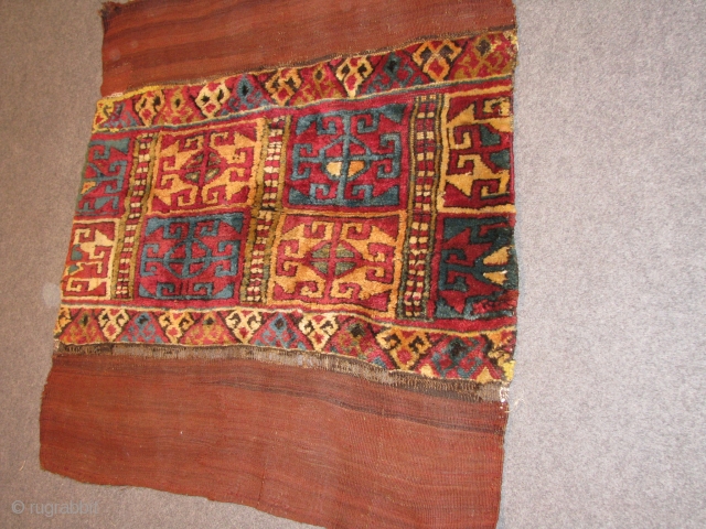 most unusual rug i ever saw.one of my favorite(one of my darlings) from my private collection.it has all the right colours.right age.each colour in this piece is something.i get too happy when  ...