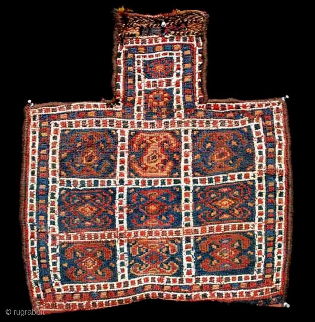 Kurd Salt Bag, S. Persia, 19th Century, 21"X22" or 53cm X 56cm. Wonderfully graphic and visually interesting salt bag. Soumac technique, very tight and durable. This is definitely a dowry item, as  ...