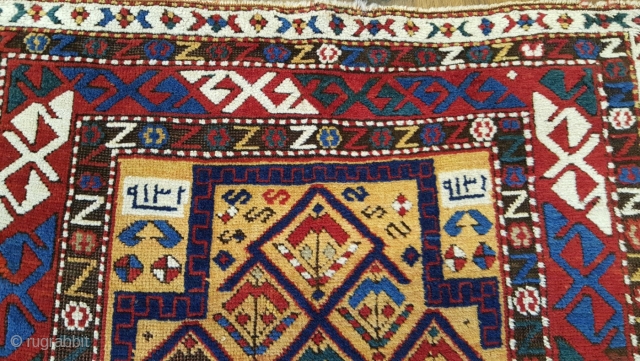 Unique Shirvan rug , Excellent piece, Orjinal and mint condition. Date bye the weaver 126 years old. the size 3x4'4 (92x132cm)            